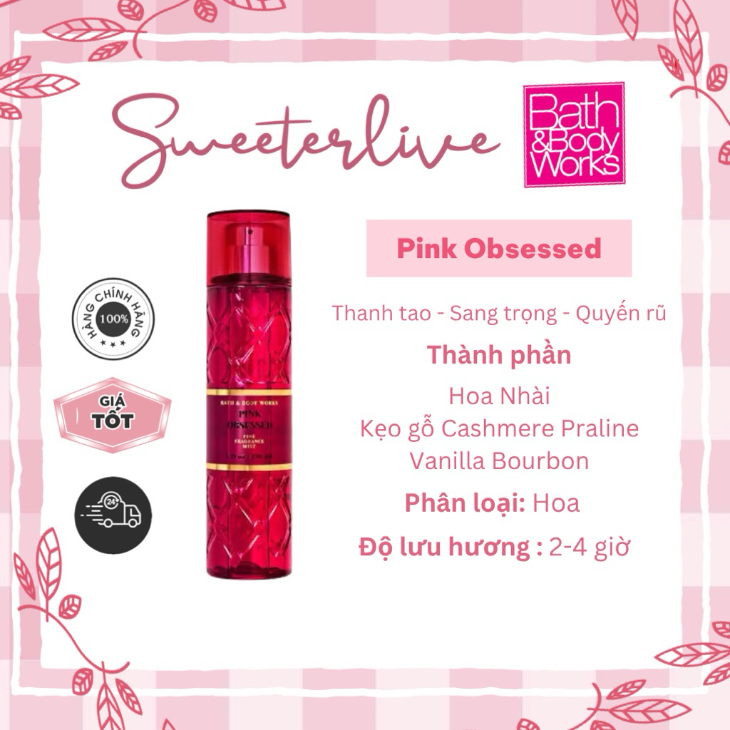 [BILL US] PINK OBSESSED EVERYDAY LUXURIES COLLECTION Body Mist - Xịt thơm BATH & BODY WORKS