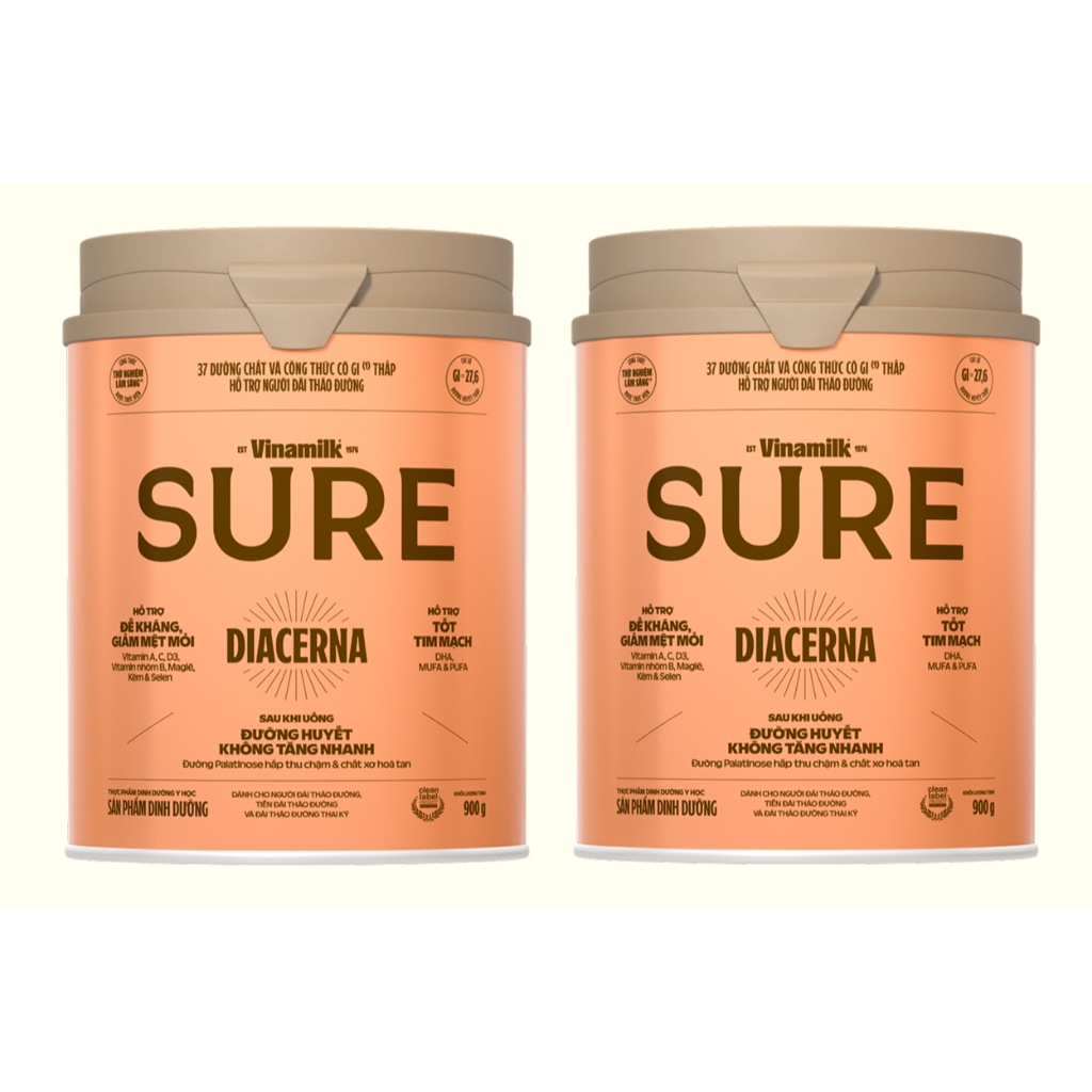 Combo 2 hộp sữa bột Dành cho người tiểu đường Vinamilk Sure Diecerna 900g
