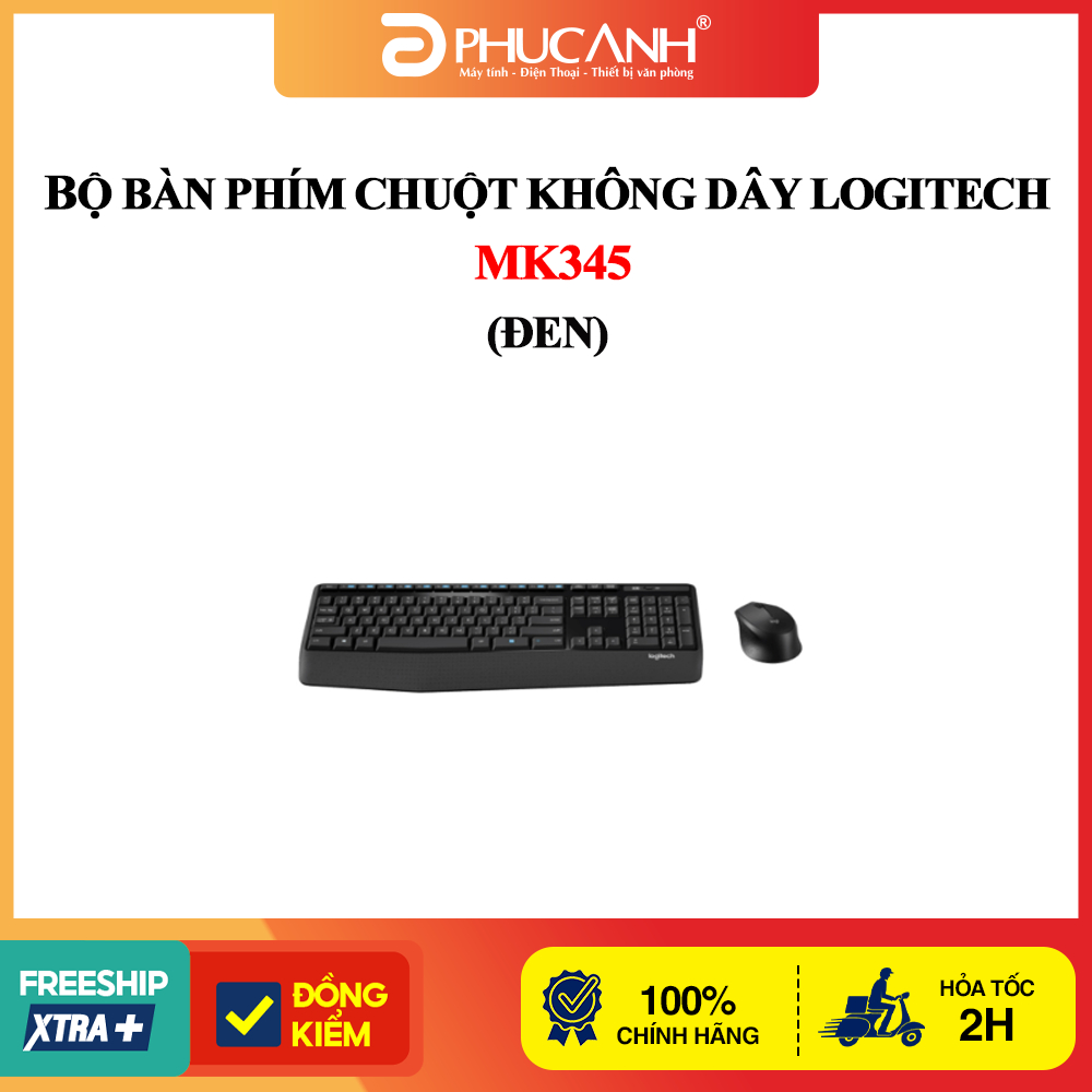 Bộ bàn phím chuột không dây Logitech MK345 (Đen)