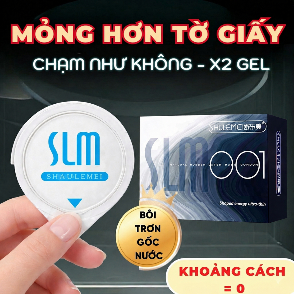 Bao cao su gia đình siêu mỏng 001mm SLM Size 52mm, Siêu Nhiều Gel Truyền Nhiệt Tốt Chân Thật