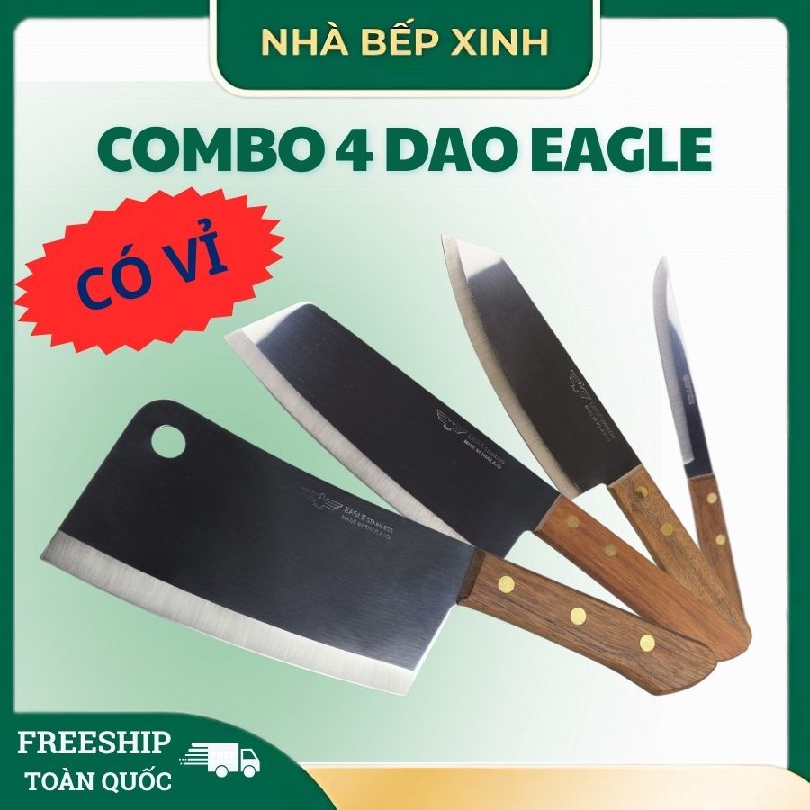 Bộ 4 Dao Eagle Kiểu Dáng Hiện Đại Sang Trọng, Lưỡi Dao Bền Đẹp Dễ Làm Sạch Đáp Ứng Nhu Cầu Hàng Ngày