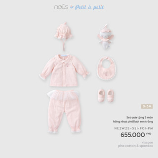 Nous Newborn Set quà tặng 5 món sơ sinh, bộ quần áo kèm phụ kiện cho bé gái dưới 5.5kg BST T5
