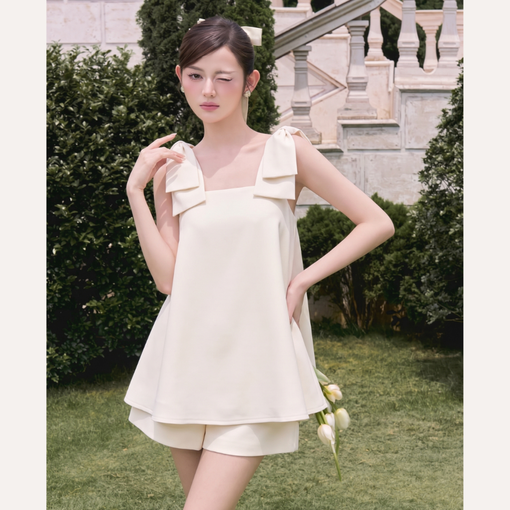 Áo hai dây phối nơ vai tiểu thư, áo kiểu nữ babydoll đi chơi Linly Store A-DN | BigBuy360 - bigbuy360.vn