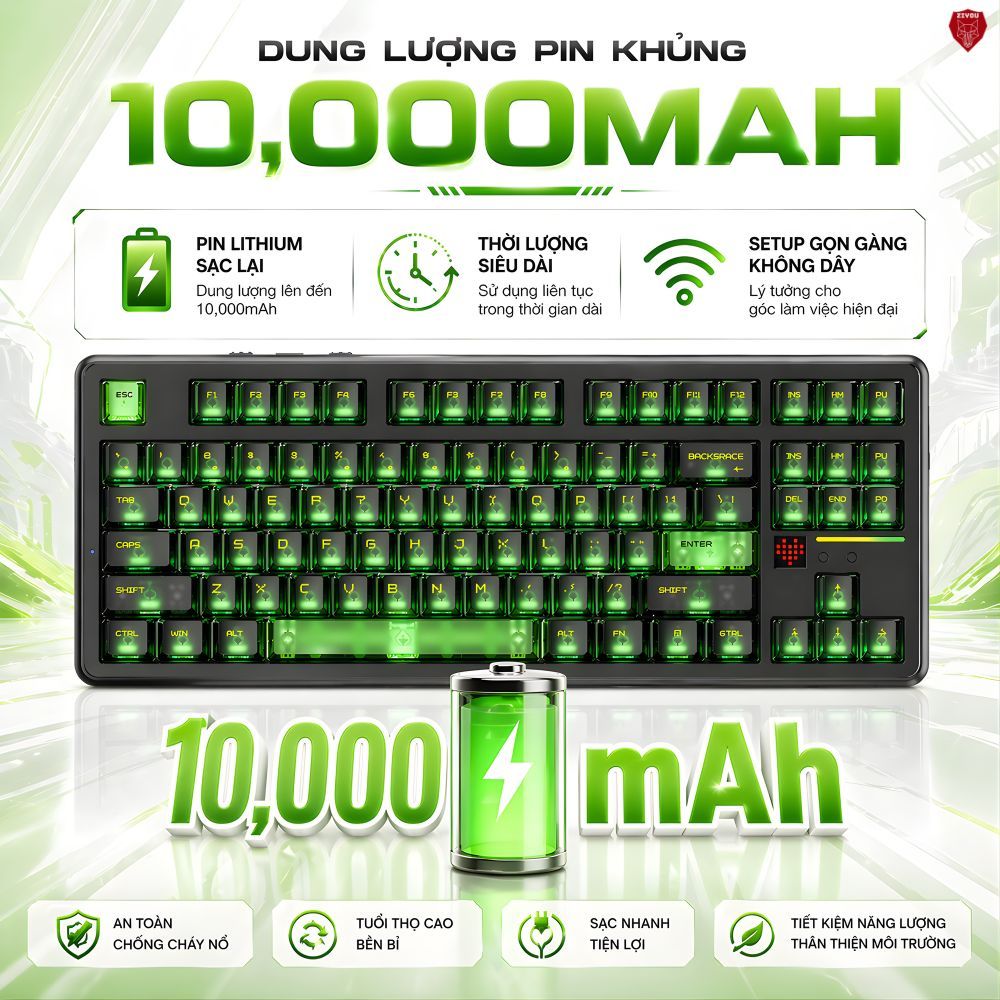 Bàn Phím Cơ Không Dây Ziyou Attack Shark X87 Ultra LED RGB, Dongle 8K, Màn Hình Matrix, Pin 10000mAh | BigBuy360 - bigbuy360.vn