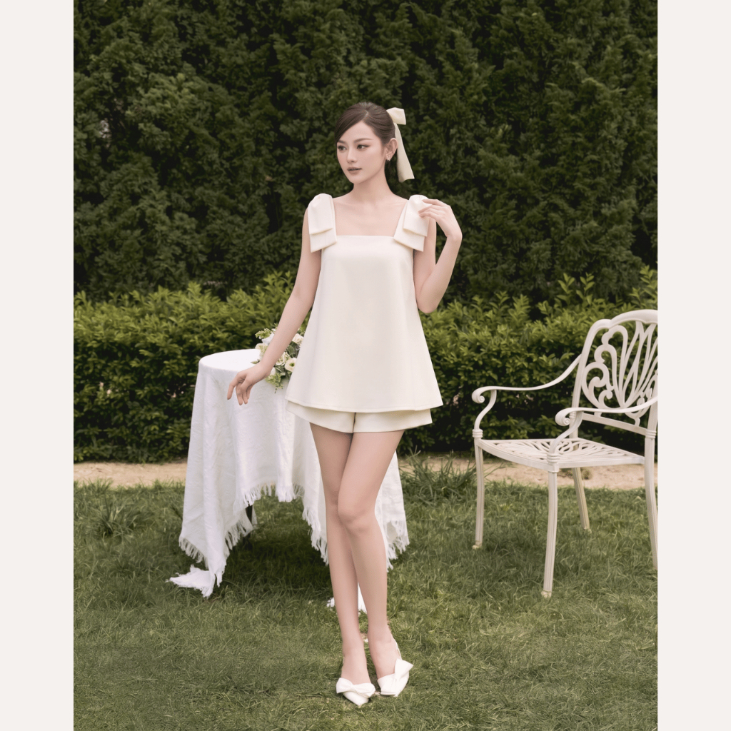 Áo hai dây phối nơ vai tiểu thư, áo kiểu nữ babydoll đi chơi Linly Store A-DN | BigBuy360 - bigbuy360.vn
