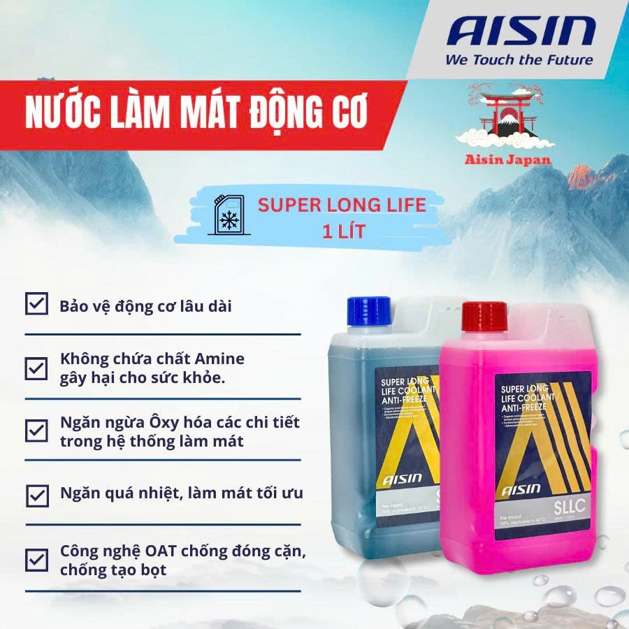 [CHÍNH HÃNG]  Nước làm mát ô tô cao cấp Aisin 1 Lít (Super Long Life Coolant) [Xanh Dương/ Hồng]