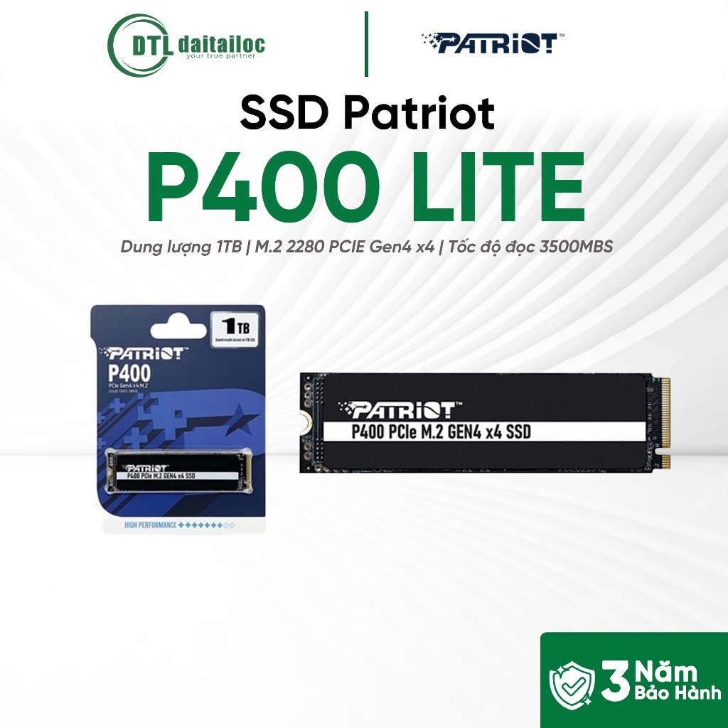 SSD Patriot 1TB P400 LITE M.2 2280 PCIE Gen4 x4 (3500MBS/2700MBS) | Chính Hãng | Bảo Hành 36 Tháng