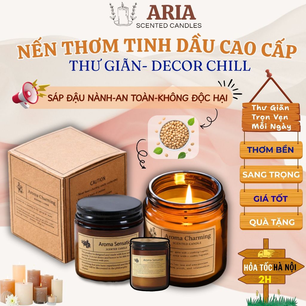 Nến thơm thủy tinh sáp đậu nành thiên nhiên – Cháy sạch, lưu hương lâu – Trang trí & quà tặng cao cấ