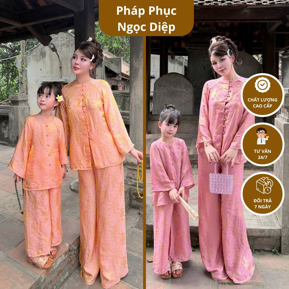Bà Ba Đi Chùa Cho Bé Gái Và Mẹ Ánh Kim, Đồ Lam Đi Chùa Bé Gái Mặc Đôi Xinh Dễ Thương - Ngọc Diệp