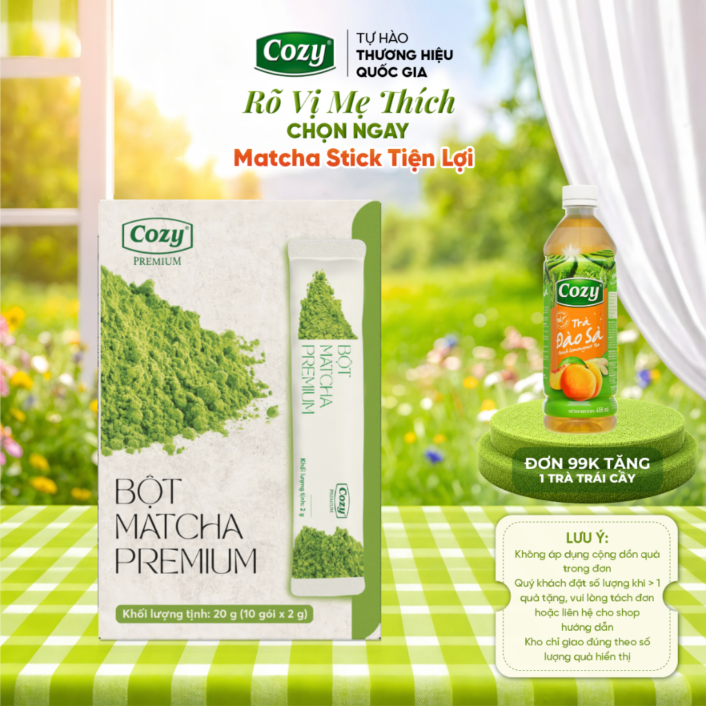 Matcha Cozy Premium,Matcha Cao Cấp Dạng Stick Tiện Lợi 2g/Stick