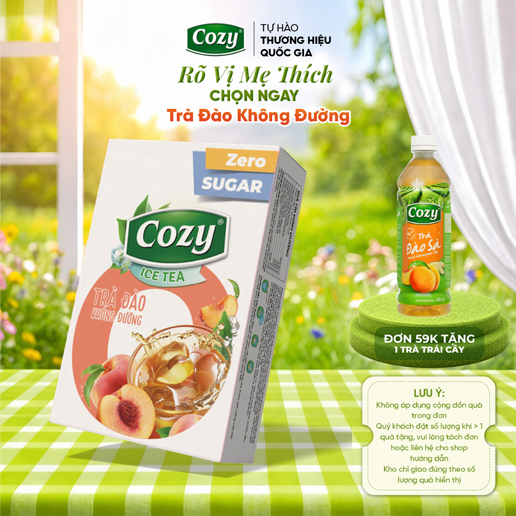 Trà Đào Hòa Tan Không Đường Cozy, Đào Ngọt Mát, Chua Dịu Hộp 10 Gói