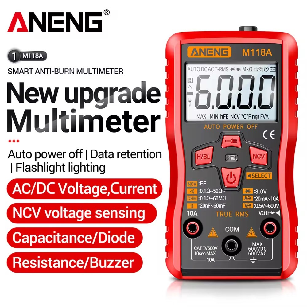 Đồng Hồ Vạn Năng ANENG M118A True RMS 6000 Counts – Auto Range, NCV, Đo AC/DC, Điện Trở, Tụ, Diode M
