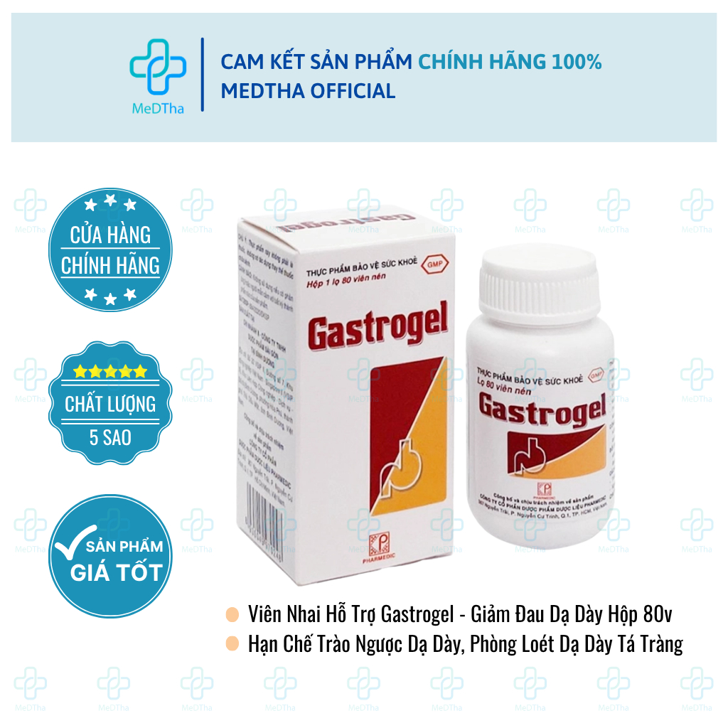 Viên Nhai Hỗ Trợ Gastrogel - Hạn Chế Trào Ngược Dạ Dày, Phòng Loét Dạ Dày Tá Tràng (Lọ 80 Viên)