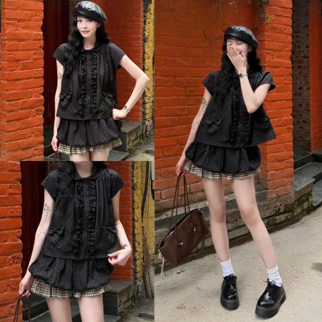 Set Áo Babydoll Chấm Bi Nữ Mix Chân Váy Bí Dáng Xinh, Set Đồ Tiểu Thư Dễ Thương Đi Chơi Đi Dạo 247Store Set2050 | BigBuy360 - bigbuy360.vn