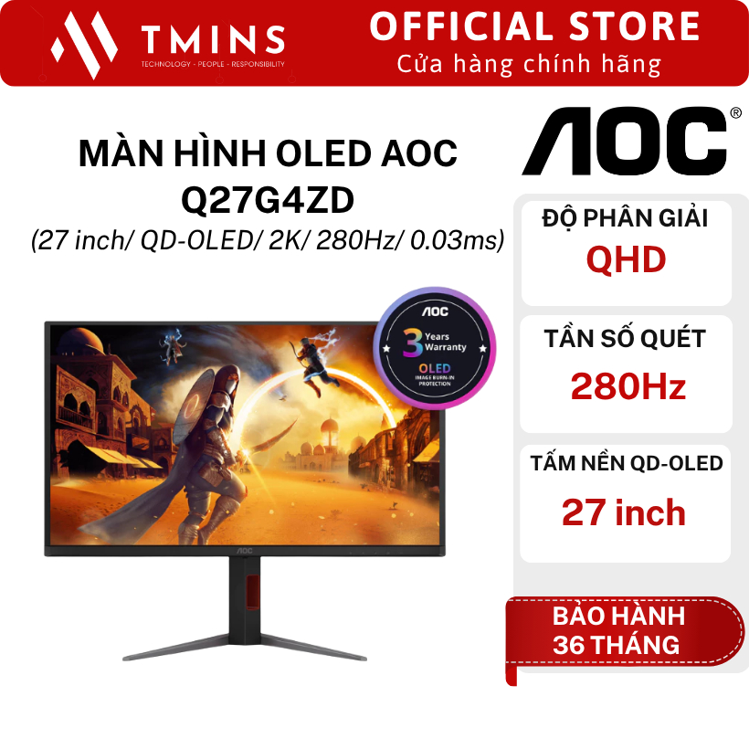 Màn hình OLED AOC Q27G4ZD (27 inch/ QD-OLED/ 2K/ 280Hz/ 0.03ms) - Hàng chính hãng