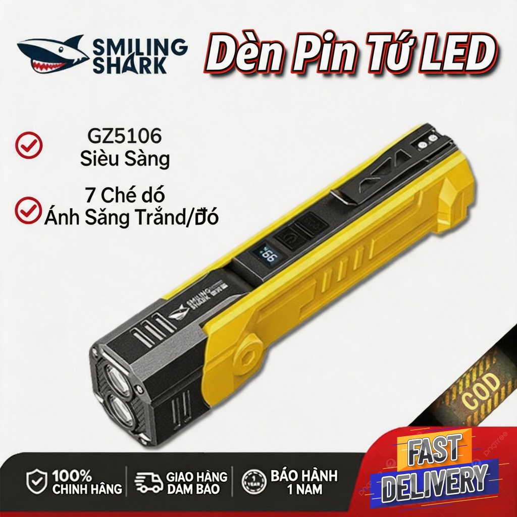 Đèn pin SmilingShark GZ5106 2026: Siêu sáng, sạc nhanh, đa cách gắn – Một đèn dùng cho cắm trại, sửa