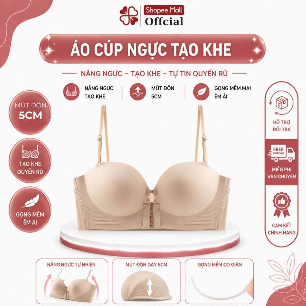 [ HỎA TỐC HCM] Áo Ngực Cúp Ngực Cài Trước Đệm Dày 5cm Siêu Nâng Ngực Che Mỡ Thừa CLOVER 946