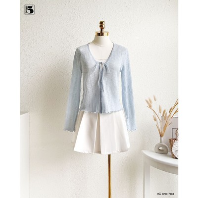 Áo kiểu nữ cardigan mỏng tay dài cổ tim buộc nơ nhẹ nhàng nữ tính Twentyfive 7184