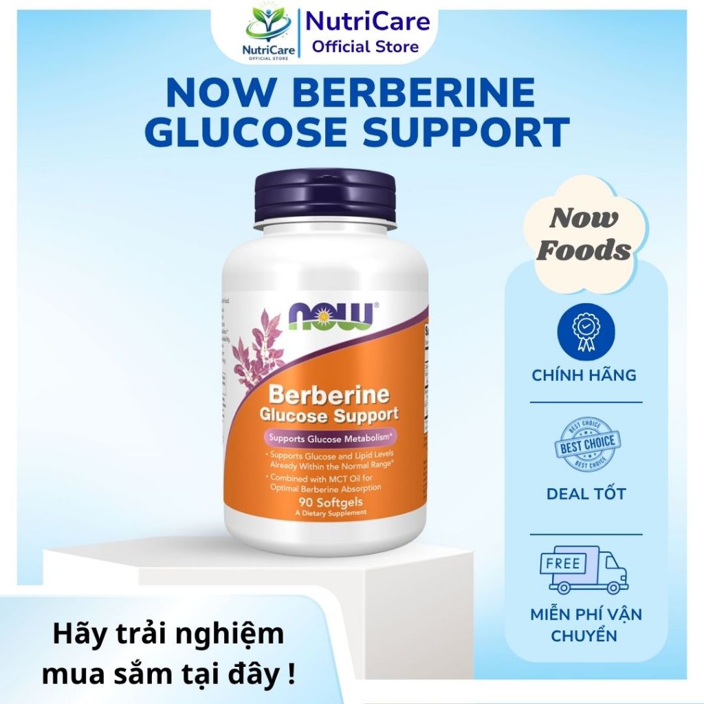 Now Berberine Glucose Support + Viên uống hỗ trợ kiểm soát đường huyết,Hỗ trợ giảm cân, giảm mỡ