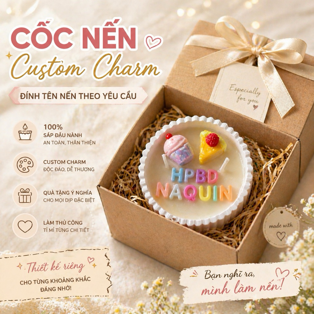 Nến Thơm Handmade Decor Đính Charm Chữ Cái Dica Candle 150g Tùy Chỉnh Theo Tên Làm Quà Tặng Ý Nghĩa
