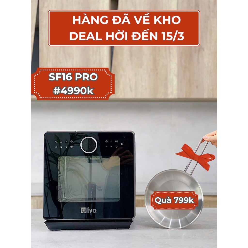 Nồi Chiên Hấp Olivo SF16 Pro 16L – Công Nghệ Hấp Nano Steam – Nồi Chiên Hơi Nước Bản 2025 Có Chú Thí