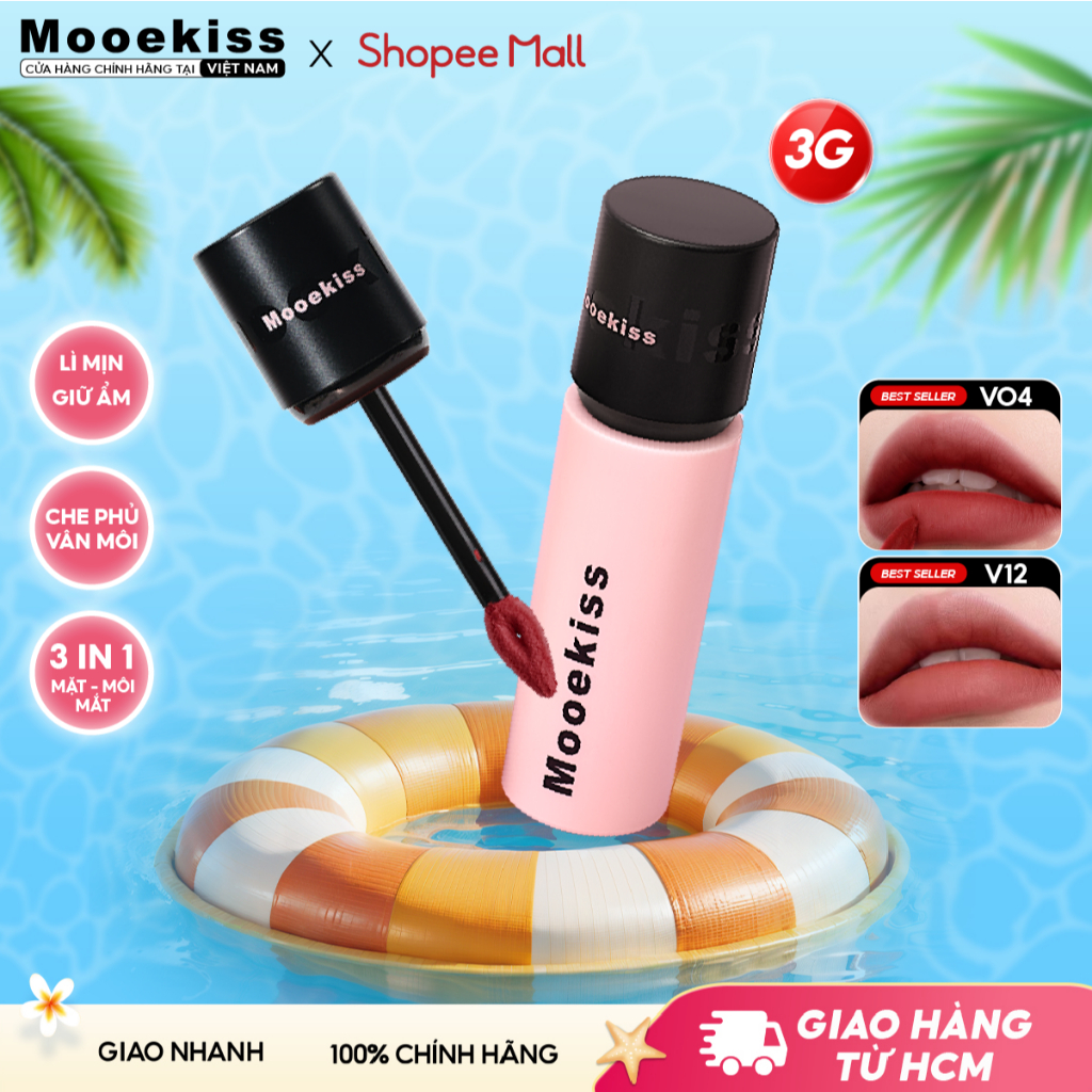Son lì Mooekiss kết cấu lì mềm mại dưỡng ẩm nhẹ thoáng khí hiệu ứng trang điểm lâu trôi V01 3g