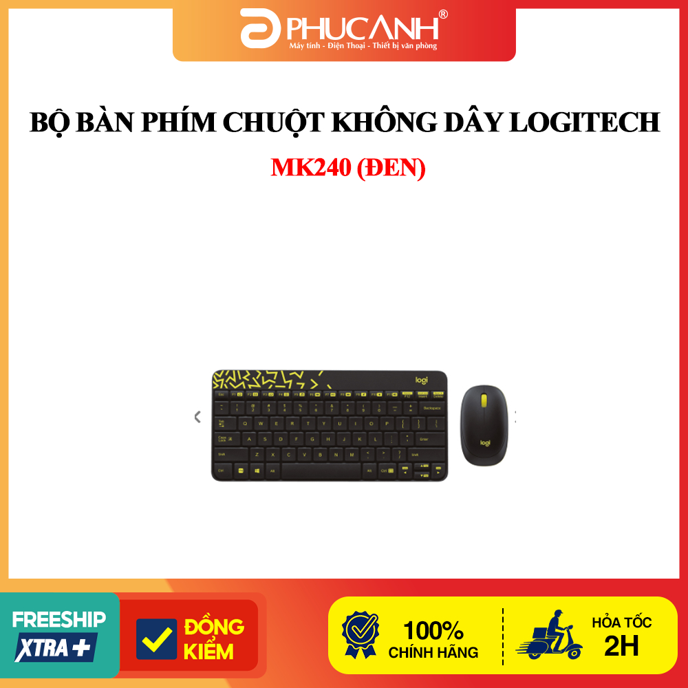 Bộ bàn phím chuột không dây Logitech MK240 (Đen)