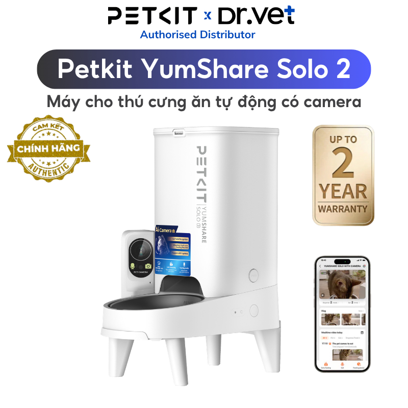 [Bản mới 2026] Máy ăn cho mèo tự động PETKIT Yumshare Solo 2 có app, camera, 1 ngăn 3 lít