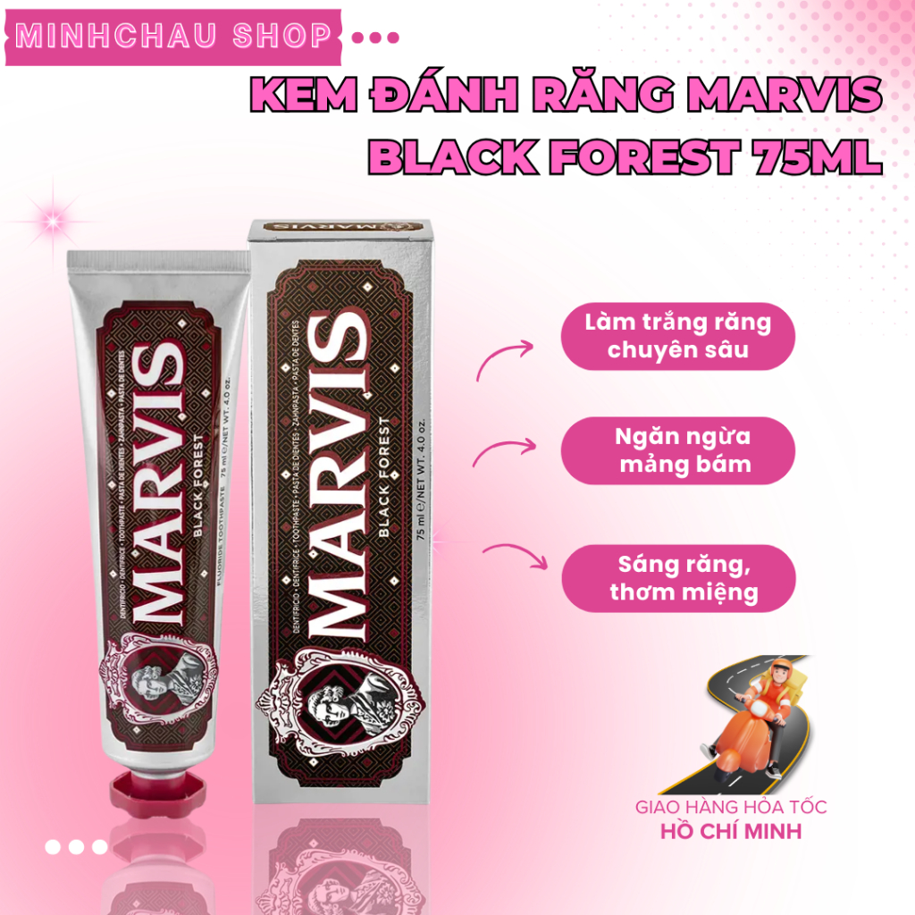(Marvis chính hãng) Kem Đánh Răng MARVIS BLACK FOREST 75ml (Hương Socola Cherry) – Hơi thở thơm mát,