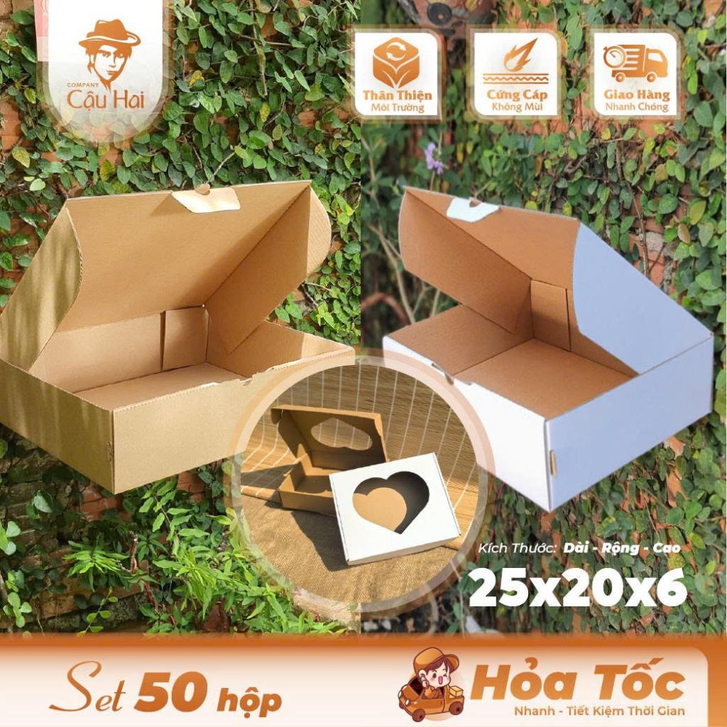 (HỎA TỐC) Set 100 hộp carton 25x20x6 - GÀI - GẬP
