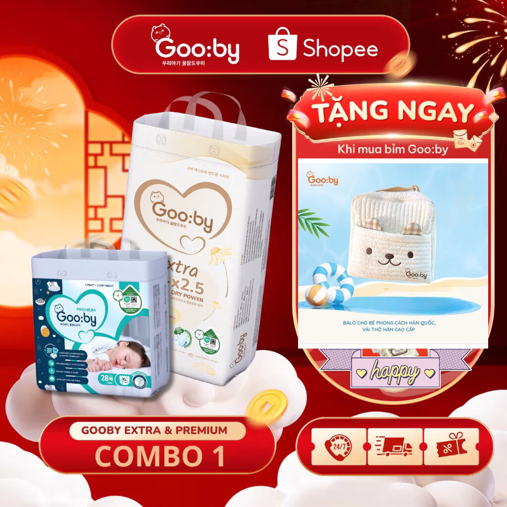✅ [KÈM QUÀ TẶNG] Combo 2 bịch Tã/Bỉm Gooby Extra Ngày, Gooby Premium Đêm Chính hãng, giá tốt