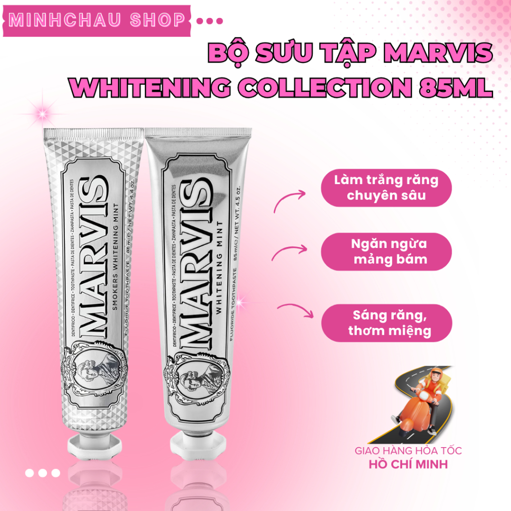 (Marvis chính hãng) Bộ Sưu Tập Kem Đánh Răng Marvis Whitening Collection 85ml (Whitening Mint & Smok
