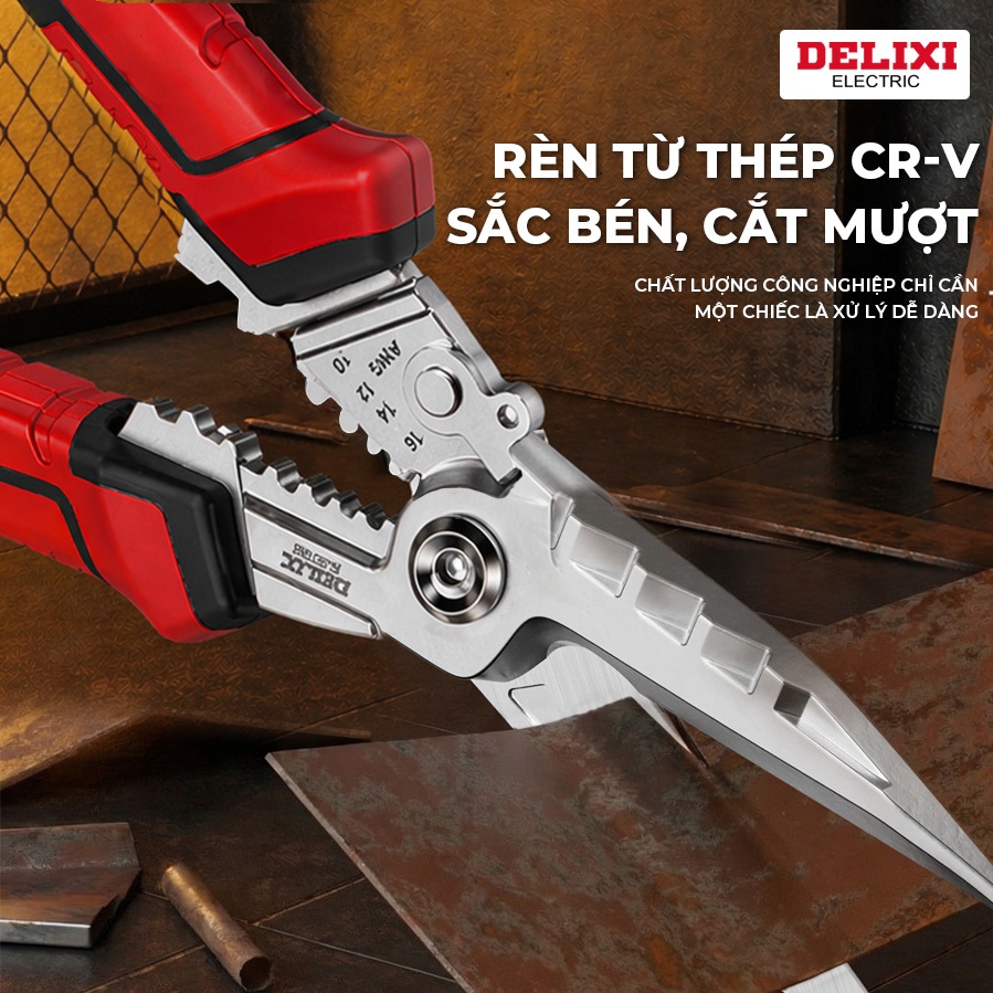 Kéo Cắt Tôn Đa Năng DELIXI CR-V, Kéo Cắt Dây Điện Cáp, Trợ Lực, Bấm Cos, Kéo Công Nghiệp Cao Cấp