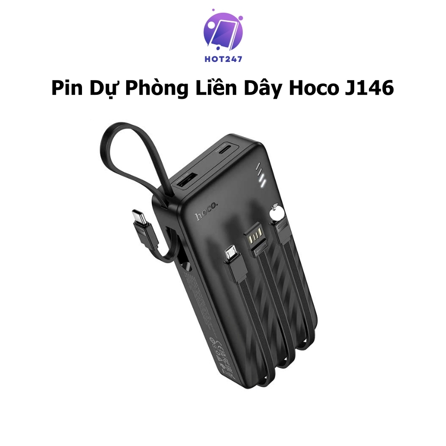 SDP kèm dây Hoco J146 dung lượng 10000mAh, 4 cáp sạc giúp sạc được mọi thiết bị - HOT247