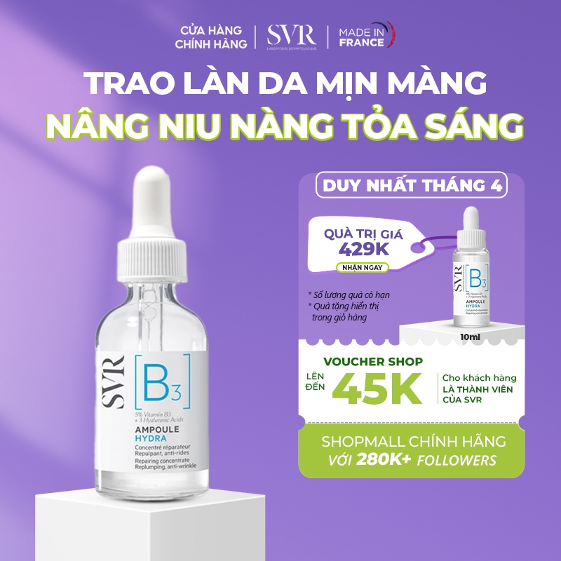 Tinh chất dưỡng da, ngăn ngừa nếp nhăn, phục hồi da SVR [B3] Ampoule Hydra 30ml