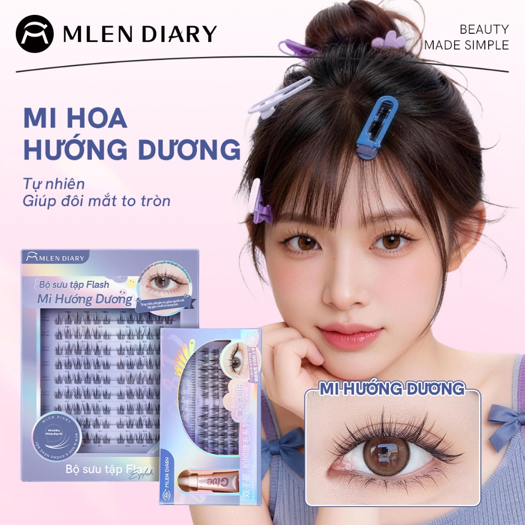 MLEN DIARY Lông Mi Giả HOA HƯỚNG DƯƠNG BẢN TRUNG MLEN DIARY Mi Cụm Tự Nhiên Mềm Mại Tái Sử Dụng