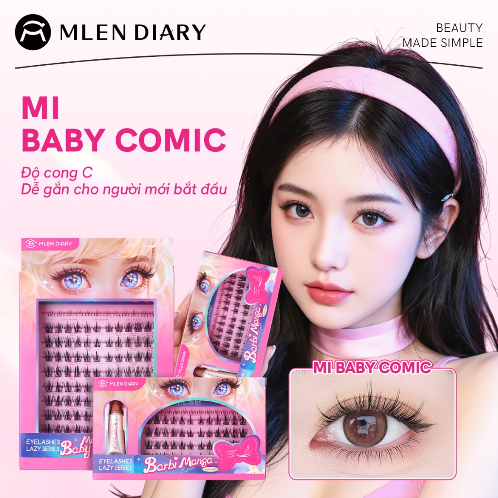 Mlen Diary Mi giả Tự Nhiên Có Thể Tái Sử Dụng Baby Comic Lông Mi Giả Cho Người Mới Trang điểm