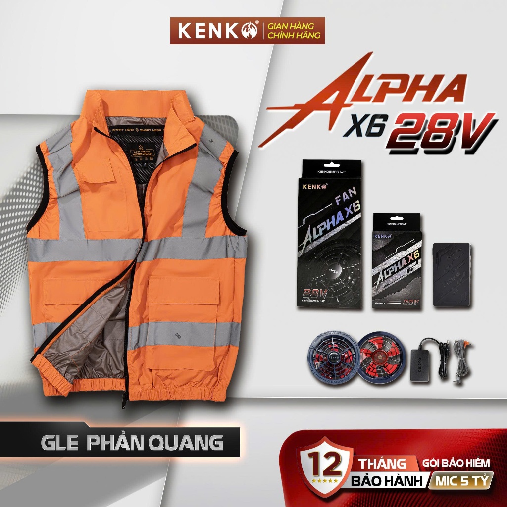 Bộ Áo điều hòa gile phản quang KENKO Nhật Bản ASAWIND kèm pin quạt X6 28V  thời trang, BH 12 tháng