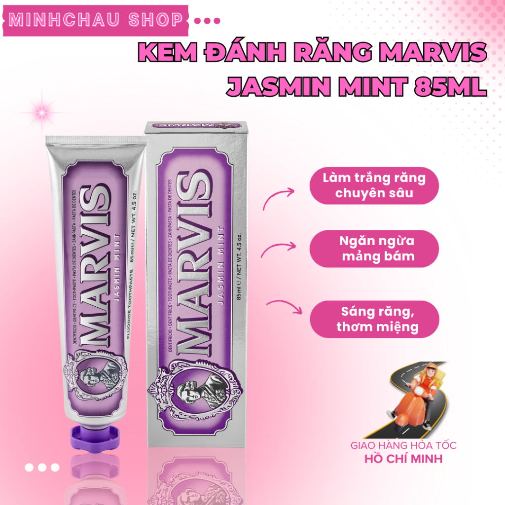 (Marvis chính hãng) Kem Đánh Răng MARVIS JASMIN MINT 85ml (Hương hoa nhài) – Hơi thở thơm mát, trắng