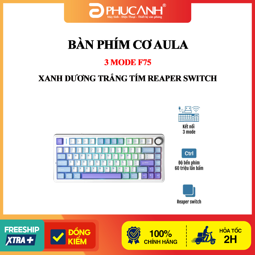Bàn phím cơ Aula 3 MODE F75 xanh dương trắng tím Reaper switch