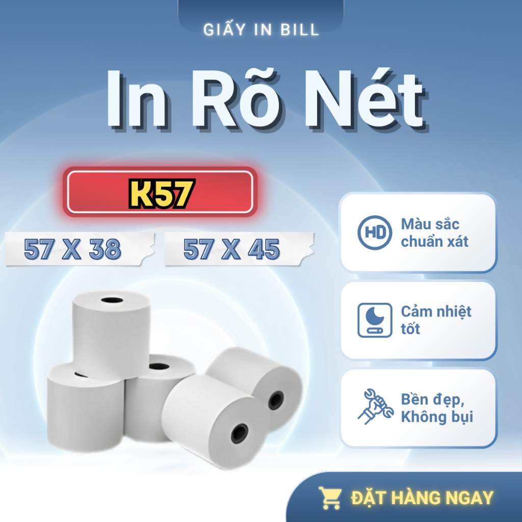 [Thùng 100 cuộn] Giấy in Bill/ In nhiệt K57x38 K57x45 dùng cho máy POS,máy quẹt thẻ...cho quán ăn, t