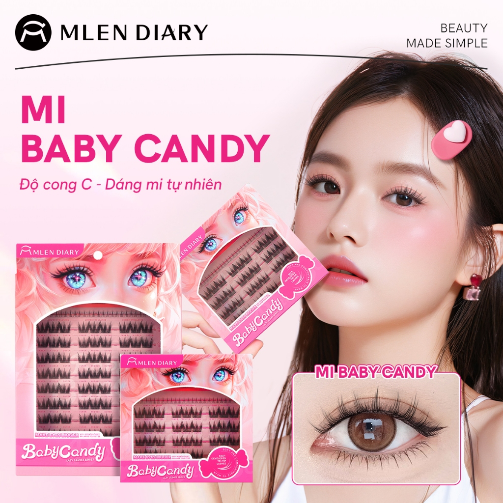 MLEN DIARY Lông Mi Giả Baby Candy 4in1 Dễ Sử Dụng Tự Nhiên Mi Giả Mềm Mại Và Keo