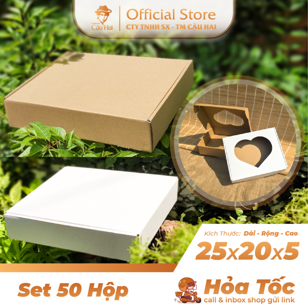 Set 100 Hộp carton 25x20x5 - 25x20x6 Hộp nắp trái tim