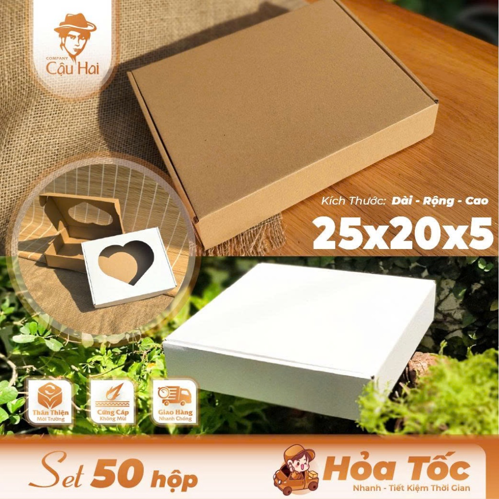 (HỎA TỐC) Set 100 hộp carton 25x20x5 - 25x20x6 Hộp Trái Tim