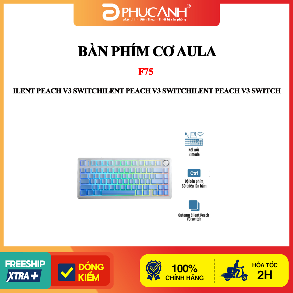 Bàn phím cơ Aula F75 trắng xanh dương gradient Outemu Silent Peach V3 switch