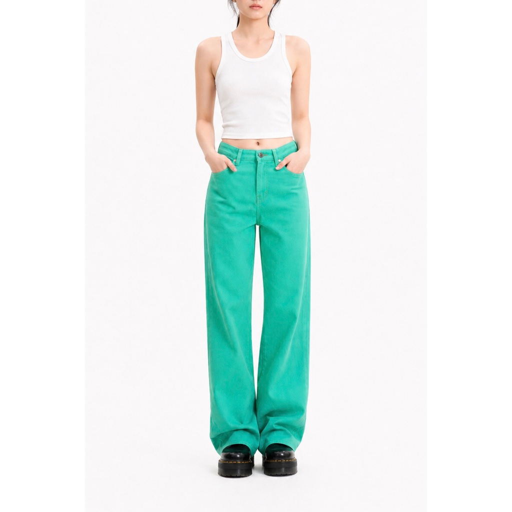 DOTTIE - Quần jeans dài ống rộng nữ - Xanh lá - Q0282