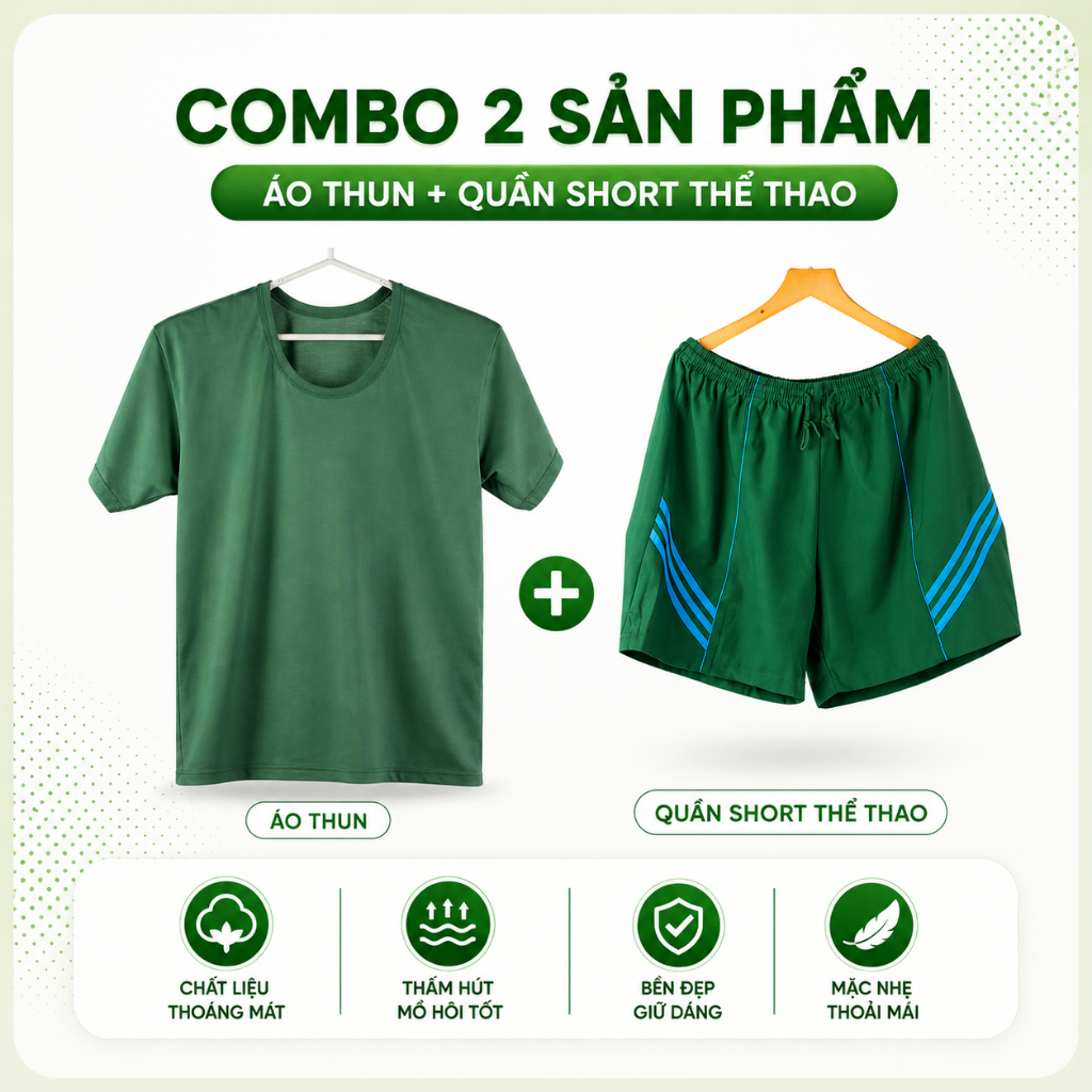 Combo quần đùi + áo cộc xanh công ty cổ phần 26