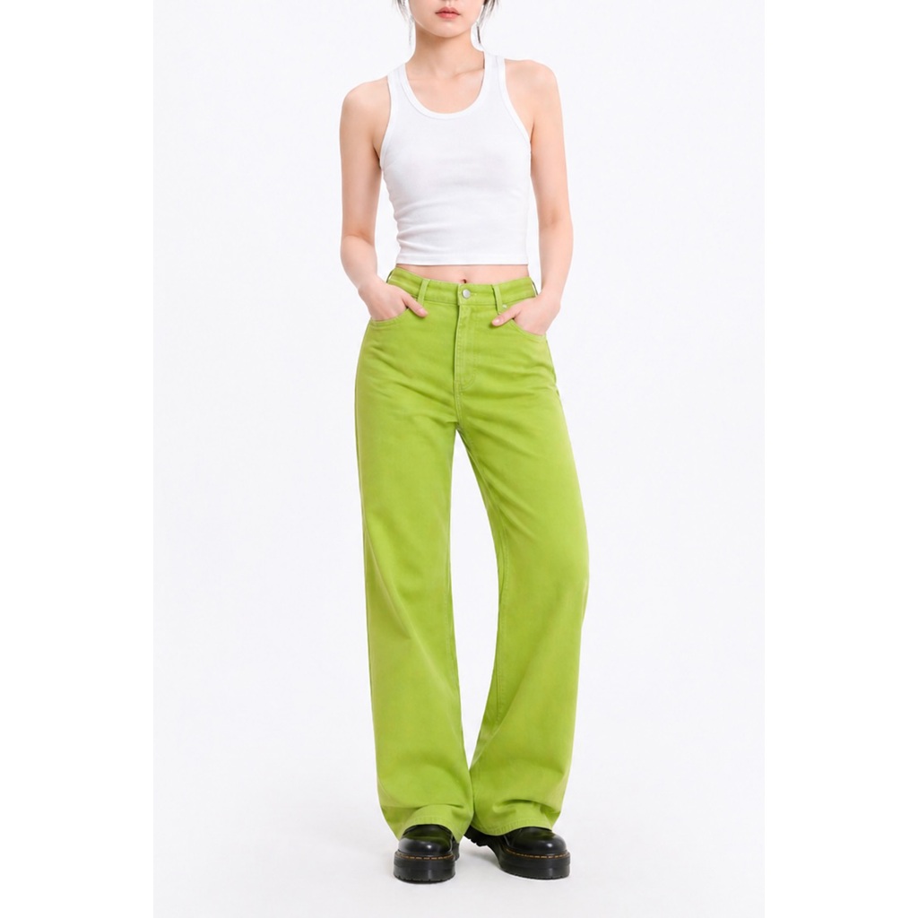 DOTTIE - Quần jeans dài ống rộng nữ - Xanh mạ - Q0282