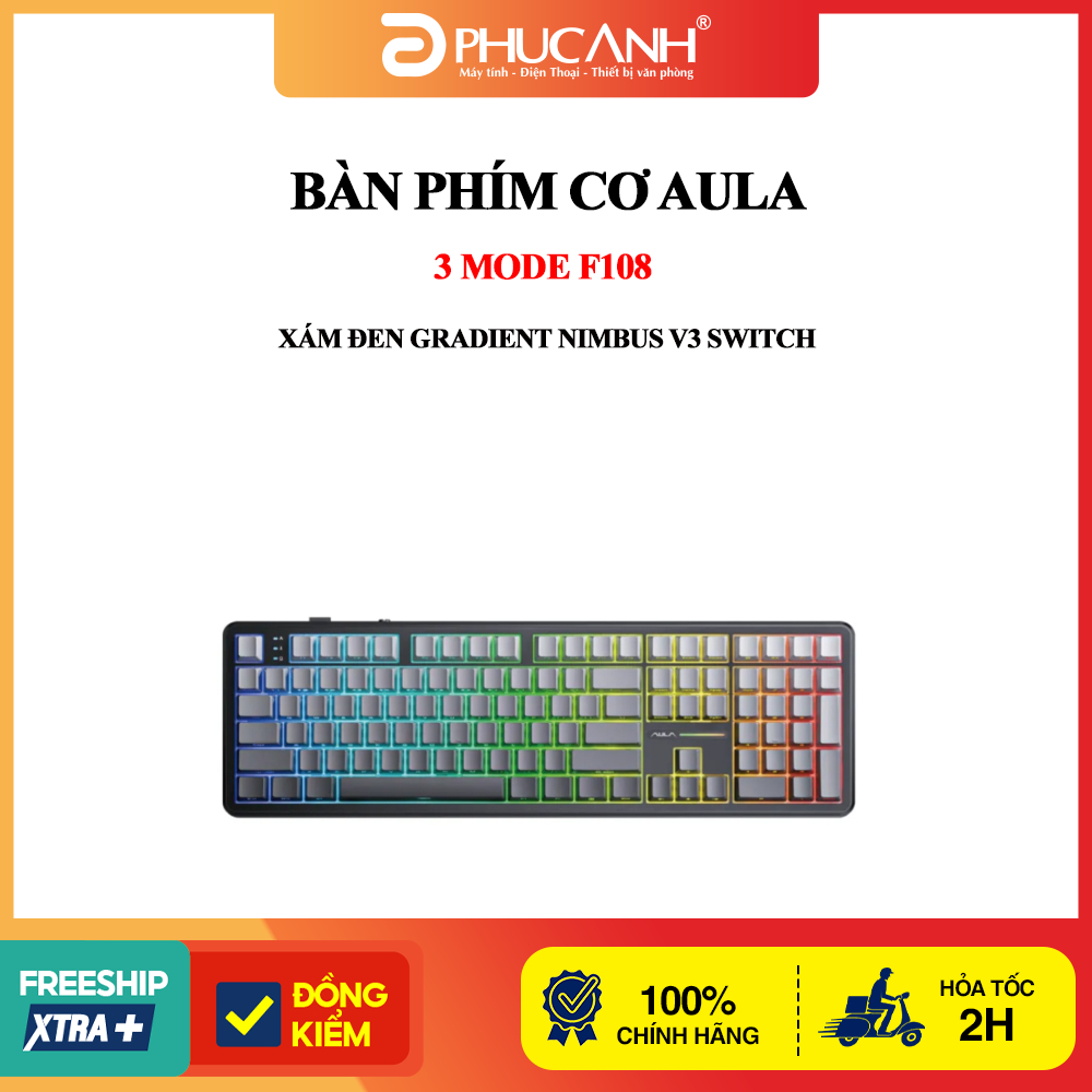 Bàn phím cơ Aula 3 MODE F108 xám đen gradient Nimbus V3 switch
