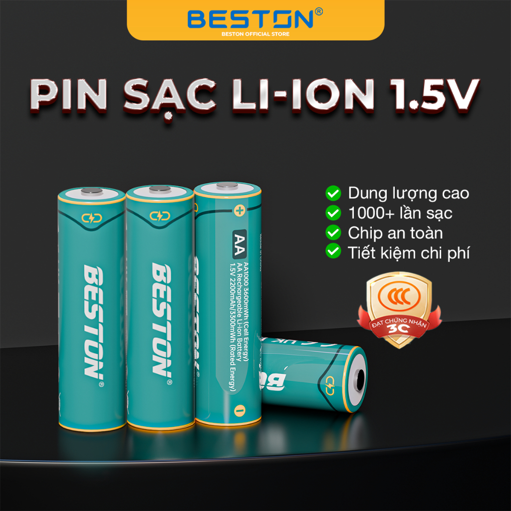 Pin sạc AA 1.5V, pin Beston Li-ion cao cấp dung lượng cao lên đến 3600mWh, dùng cho micro không dây, đồ chơi, đo huyếtáp